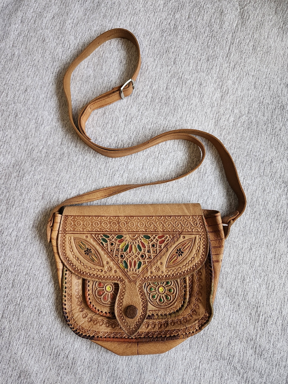 Vintage Moroccan Hand Tool Leather Croossbody Bag Boho Artisan Purse